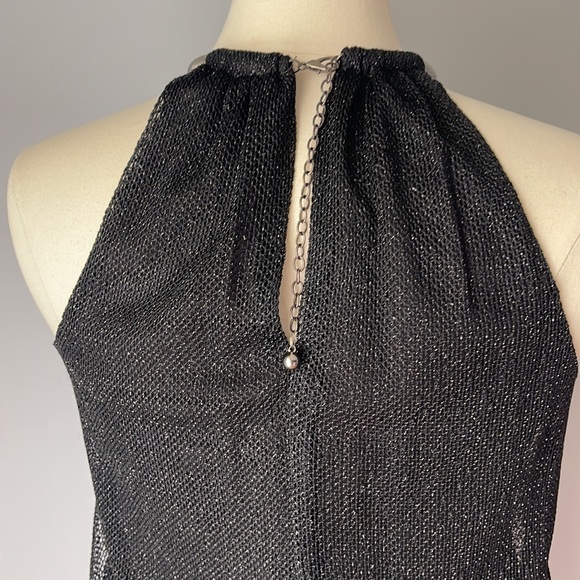 SLNY Black Blouson Halter Crochet Fringe Hem Short Dress
Size 8 - Picture 4 of 11